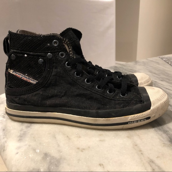 DIESEL High-Top Black Jean Sneakers With Sequins - Picture 11 of 14